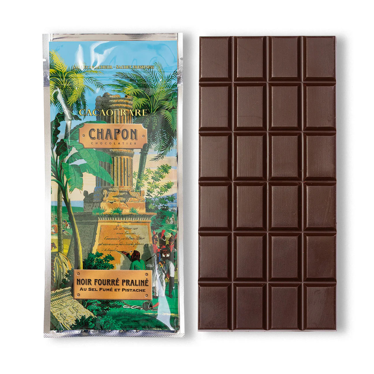 Chapon – Dark Chocolate Bar with Smoked Salt & Pistachio Praliné Filling
