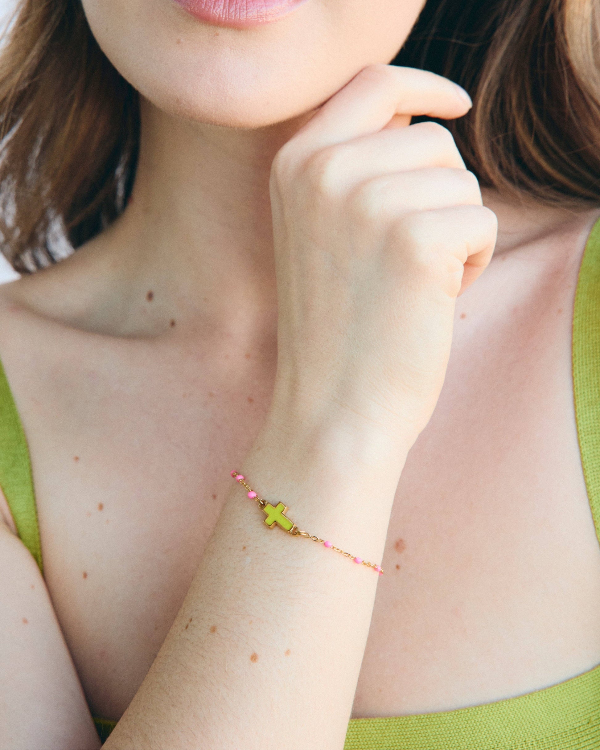 Bracelet Cruz Castelo — Pink & Amarelo